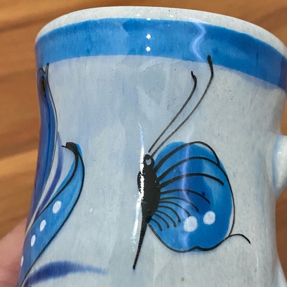 Vintage TONALA Pottery Mexico Blue Bird & Butterfly Mug - Picture 11 of 13
